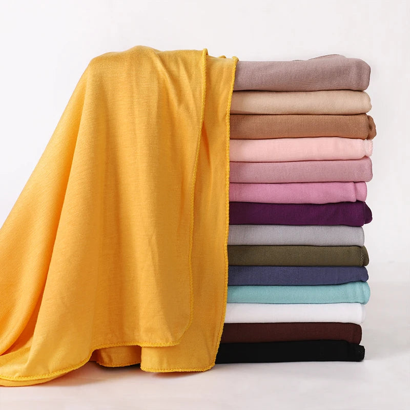 New Jersey Womens Muslim Ramadan Fashion Modal Cotton Jersey Hijab Womens High Quality Solid Color Soft Hijab Long African Scarf