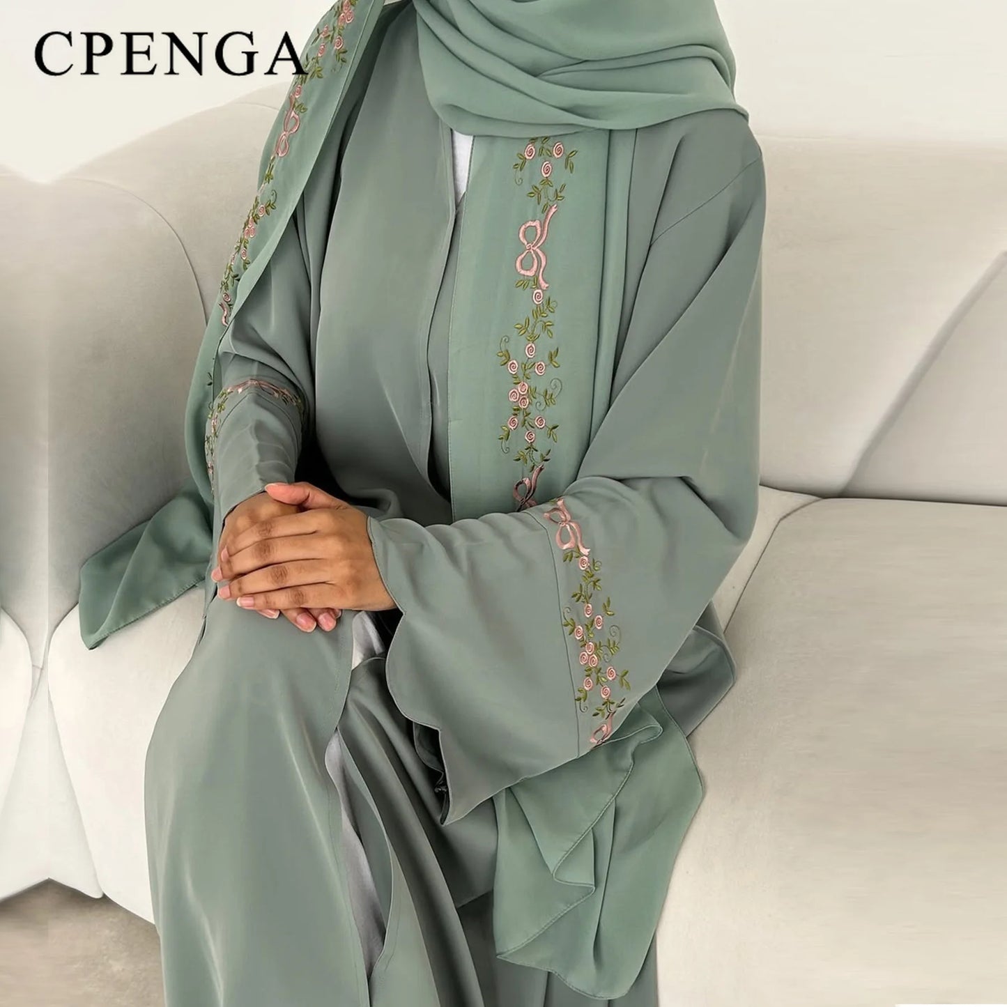 Luxurious Floral Embroidery Hijab Dress for Muslim Women Elegant Dubai Modest Abaya Eid Islam Party Jalabiya Turkey Kaftan Robe