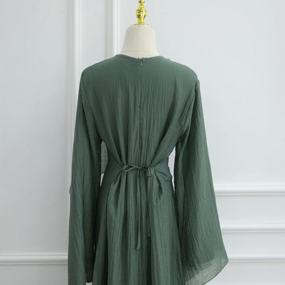 Two Piece Middle East Muslim Cardigan Set for Women Ramadan Eid Dubai Modest Abaya Dress Elegant Islam Solid Turkey Robe Outfit