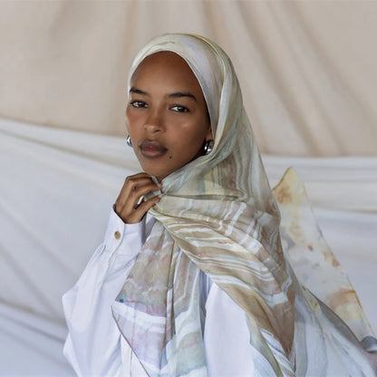 Watercolor Print Hijab Muslim Marble scarf Soft Breathable Sun Protection Lightweight Summer beach Wrap for Women