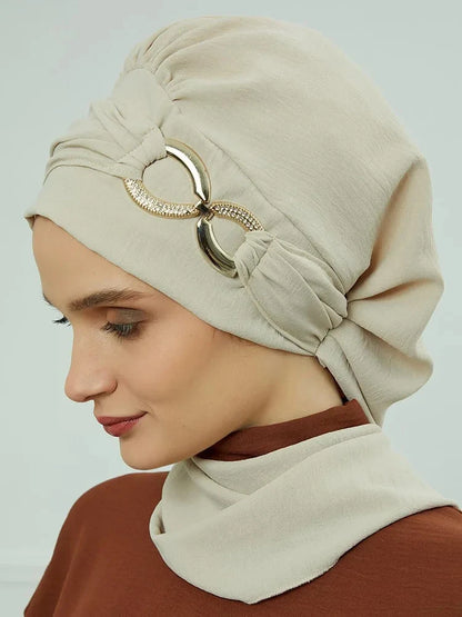 Instant Turban Scarf Head Turbans Hijab Women Headwear With Unique Accessories Butterfly Metal Buckle Design