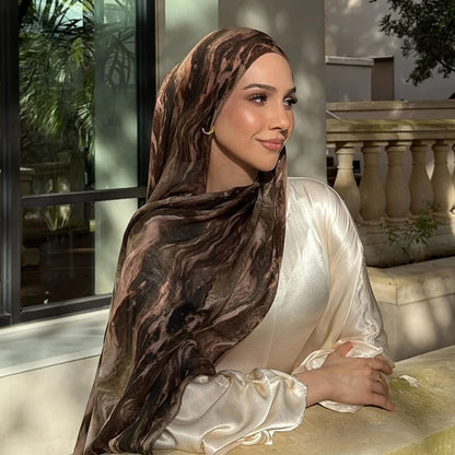 Watercolor Print Hijab Muslim Marble scarf Soft Breathable Sun Protection Lightweight Summer beach Wrap for Women