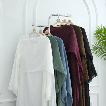 Two Piece Middle East Muslim Cardigan Set for Women Ramadan Eid Dubai Modest Abaya Dress Elegant Islam Solid Turkey Robe Outfit