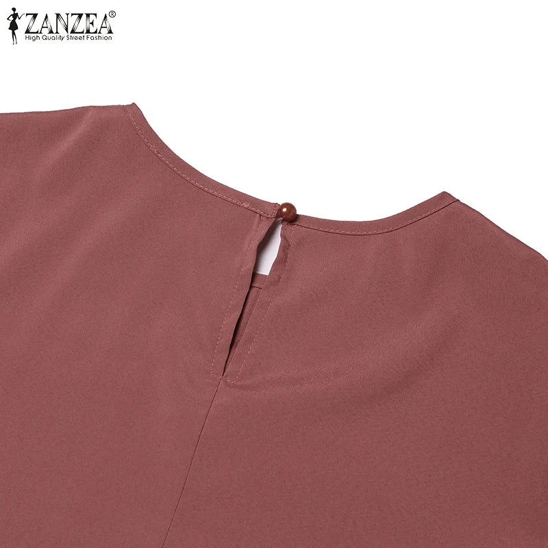 2025 ZANZEA Autumn Elegant Dresses Women O Neck Long Sleeve Sundress Muslim Dubai Abaya Robe Femme Solid Pleated Maxi Vestidos