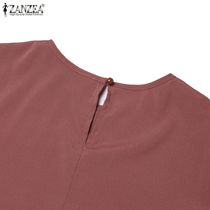 2025 ZANZEA Autumn Elegant Dresses Women O Neck Long Sleeve Sundress Muslim Dubai Abaya Robe Femme Solid Pleated Maxi Vestidos