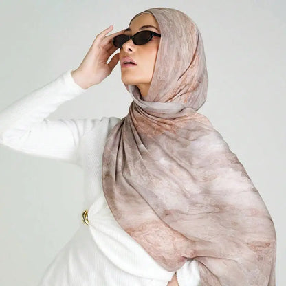 Watercolor Print Hijab Muslim Marble scarf Soft Breathable Sun Protection Lightweight Summer beach Wrap for Women