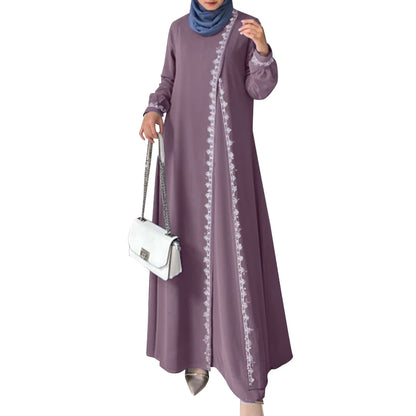 2025 Elegant O Neck Long Sleeve Dresses Women Autumn Maxi Dress ZANZEA Muslim Dubai Abaya Islamic Sundress Patchwork Vestidos
