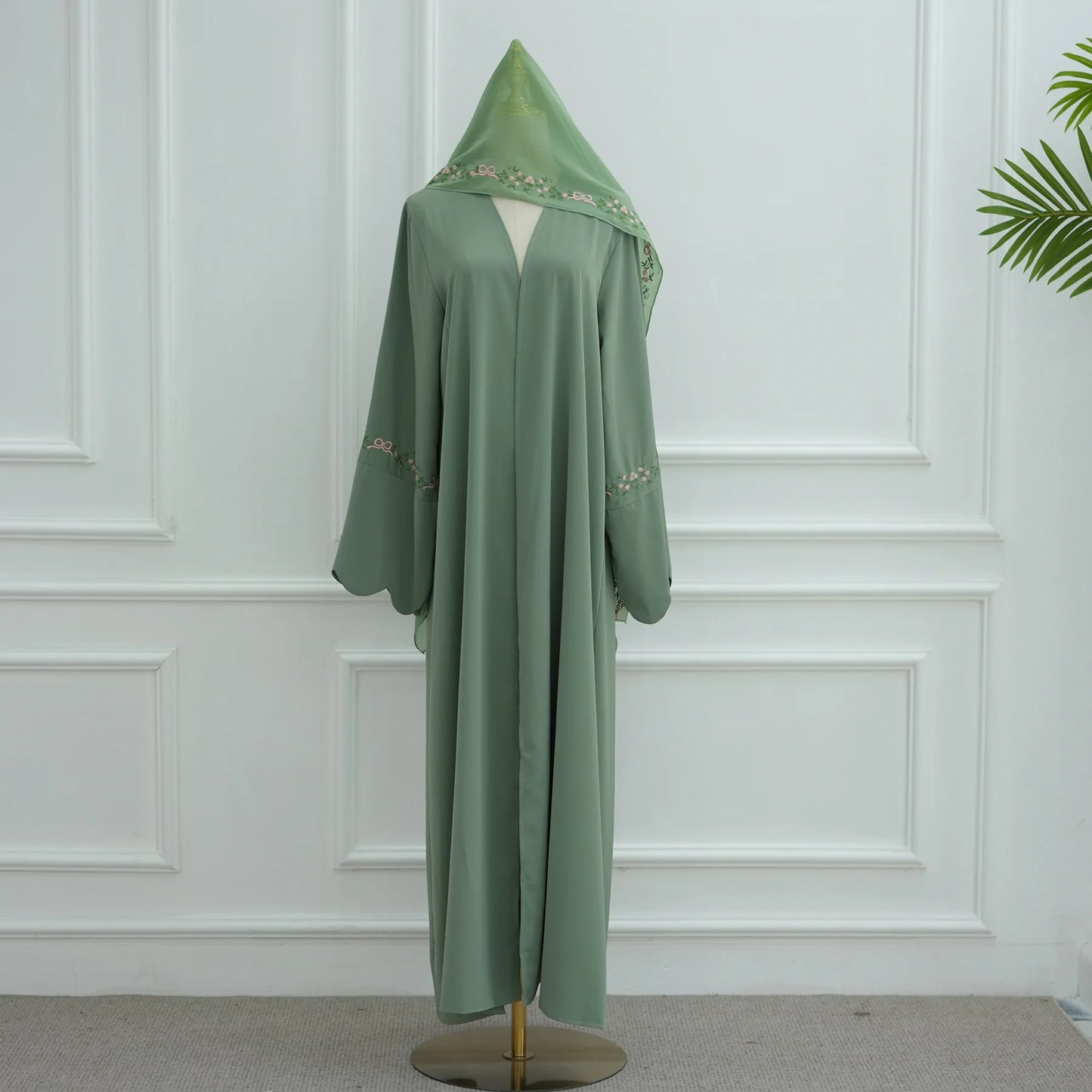 Luxurious Floral Embroidery Hijab Dress for Muslim Women Elegant Dubai Modest Abaya Eid Islam Party Jalabiya Turkey Kaftan Robe