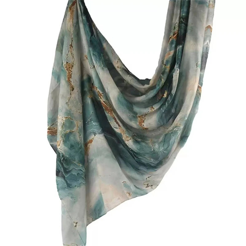Watercolor Print Hijab Muslim Marble scarf Soft Breathable Sun Protection Lightweight Summer beach Wrap for Women
