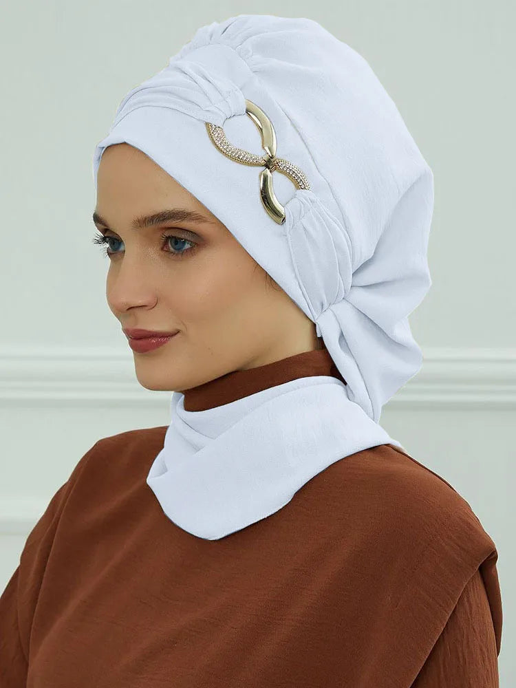 Instant Turban Scarf Head Turbans Hijab Women Headwear With Unique Accessories Butterfly Metal Buckle Design