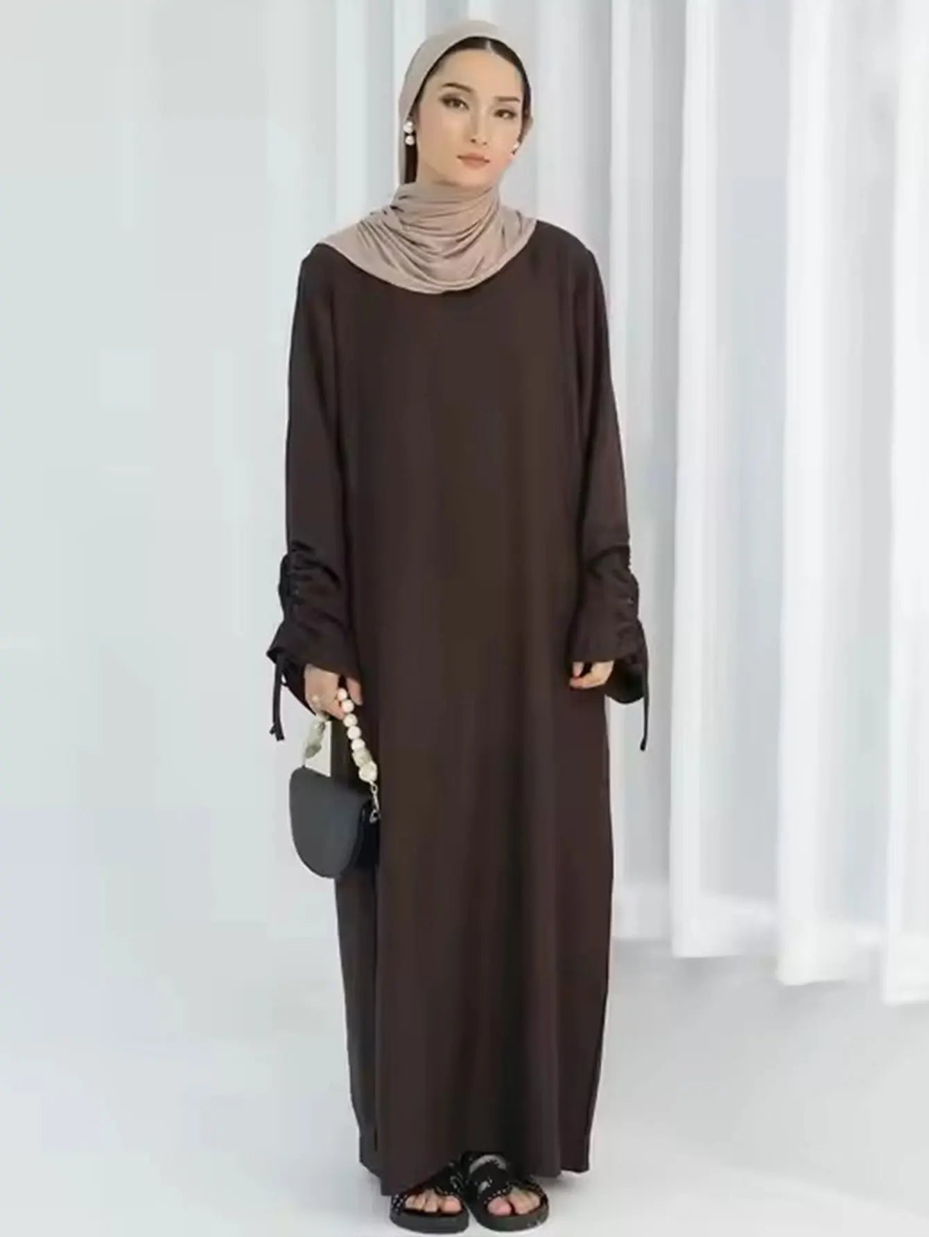 Eid Islamic Modest Dress for Women Abaya Lace-up Sleeve Morocco Casual Ramadan Vestidos Prayer Kaftan Dubai Muslim Long Robe