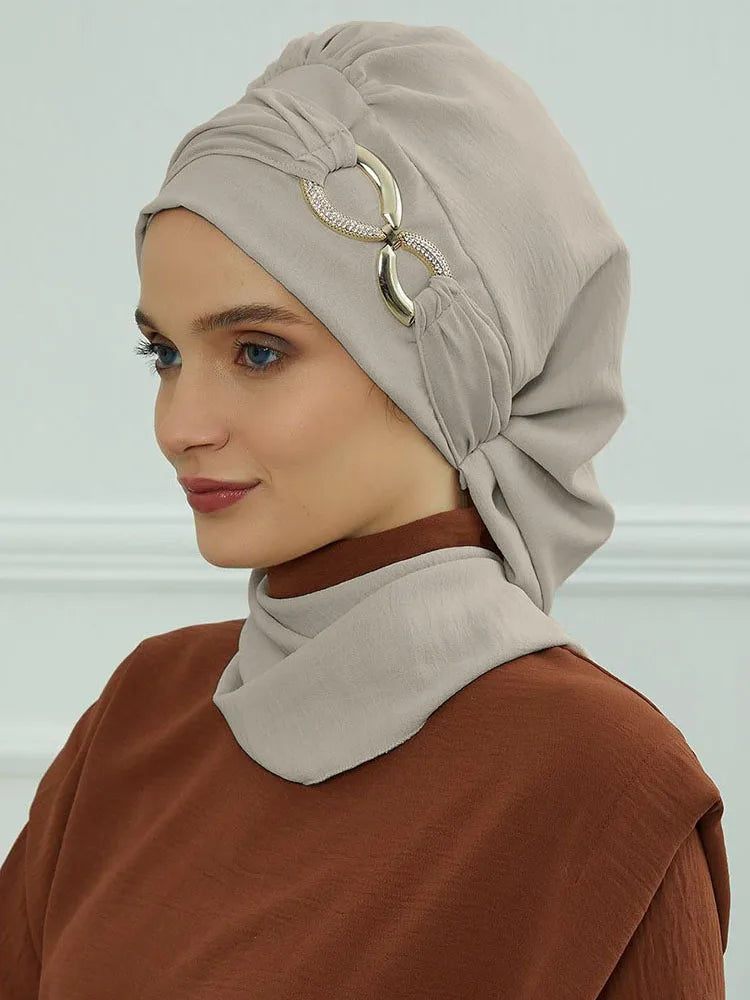 Instant Turban Scarf Head Turbans Hijab Women Headwear With Unique Accessories Butterfly Metal Buckle Design