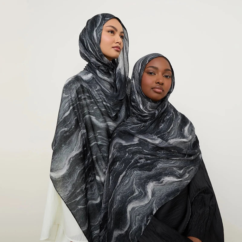 Watercolor Print Hijab Muslim Marble scarf Soft Breathable Sun Protection Lightweight Summer beach Wrap for Women