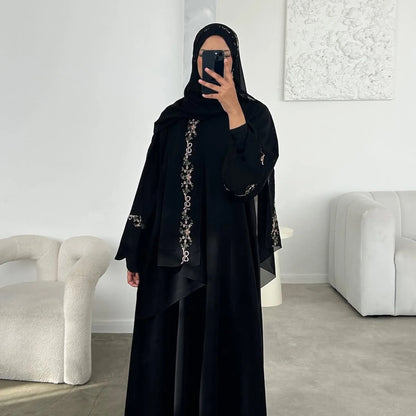 Luxurious Floral Embroidery Hijab Dress for Muslim Women Elegant Dubai Modest Abaya Eid Islam Party Jalabiya Turkey Kaftan Robe
