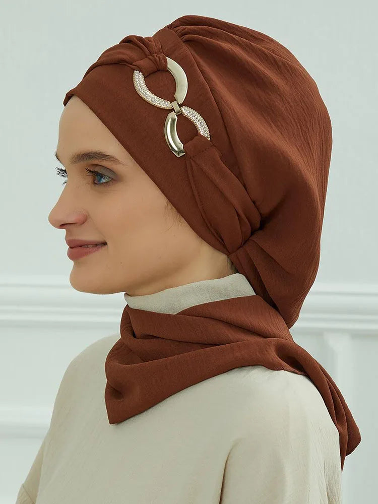 Instant Turban Scarf Head Turbans Hijab Women Headwear With Unique Accessories Butterfly Metal Buckle Design