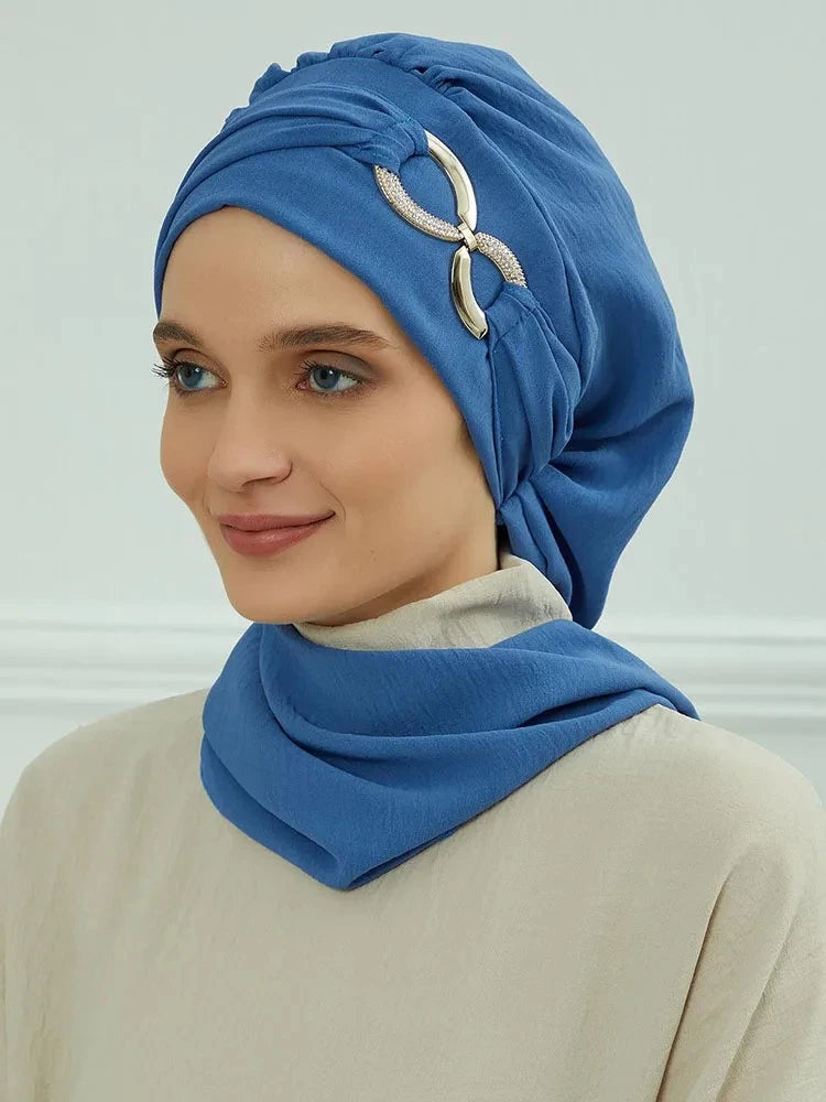 Instant Turban Scarf Head Turbans Hijab Women Headwear With Unique Accessories Butterfly Metal Buckle Design