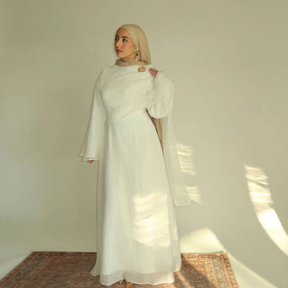 Two Piece Middle East Muslim Cardigan Set for Women Ramadan Eid Dubai Modest Abaya Dress Elegant Islam Solid Turkey Robe Outfit