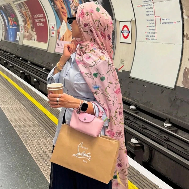 Watercolor Print Hijab Muslim Marble scarf Soft Breathable Sun Protection Lightweight Summer beach Wrap for Women