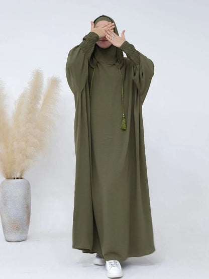 Women Tassel Abayas Muslim Ramadan Prayer Clothing With Hooded Jalaba Solid Casual Batwing Sleeve Arab Oriental Robe Eid Djellab