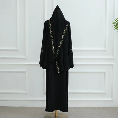 Luxurious Floral Embroidery Hijab Dress for Muslim Women Elegant Dubai Modest Abaya Eid Islam Party Jalabiya Turkey Kaftan Robe
