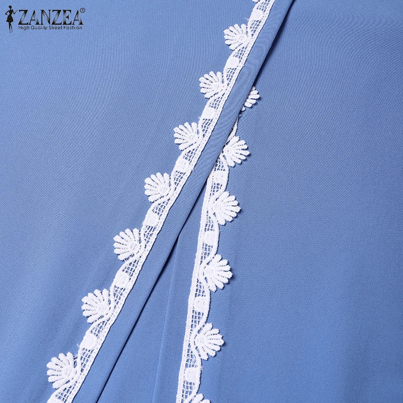 2025 Elegant O Neck Long Sleeve Dresses Women Autumn Maxi Dress ZANZEA Muslim Dubai Abaya Islamic Sundress Patchwork Vestidos