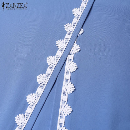 2025 Elegant O Neck Long Sleeve Dresses Women Autumn Maxi Dress ZANZEA Muslim Dubai Abaya Islamic Sundress Patchwork Vestidos