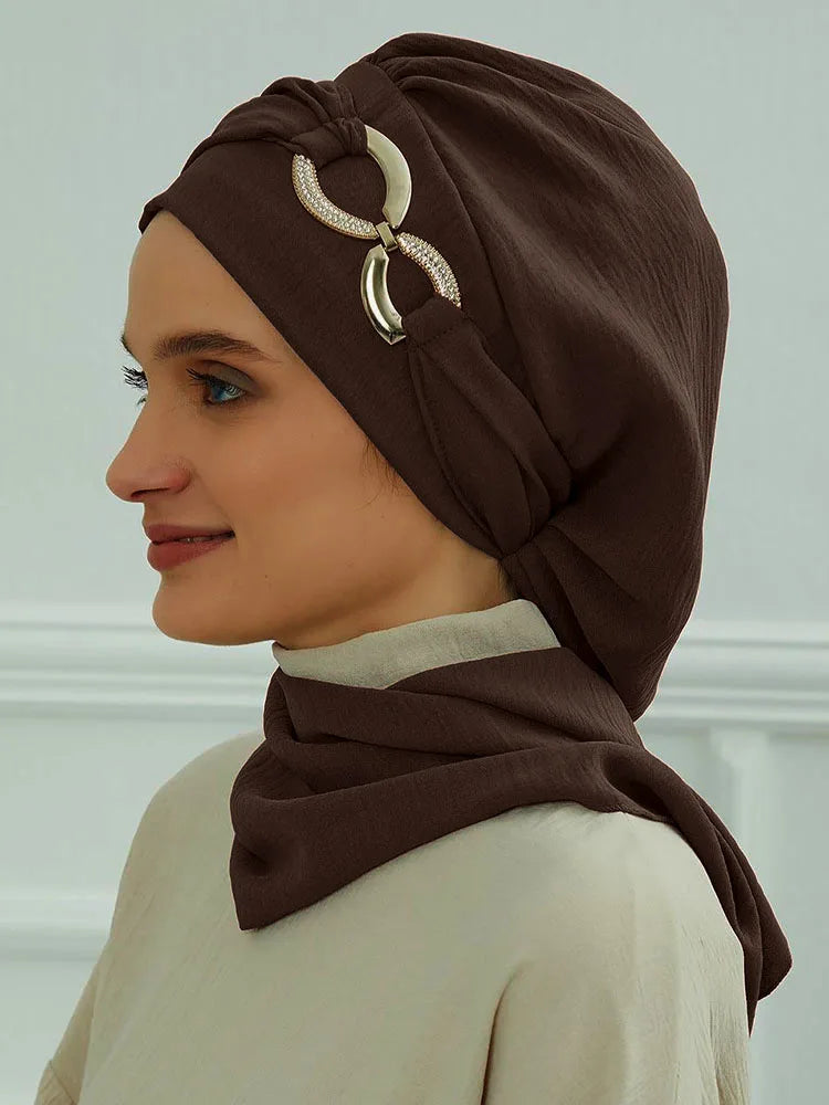 Instant Turban Scarf Head Turbans Hijab Women Headwear With Unique Accessories Butterfly Metal Buckle Design