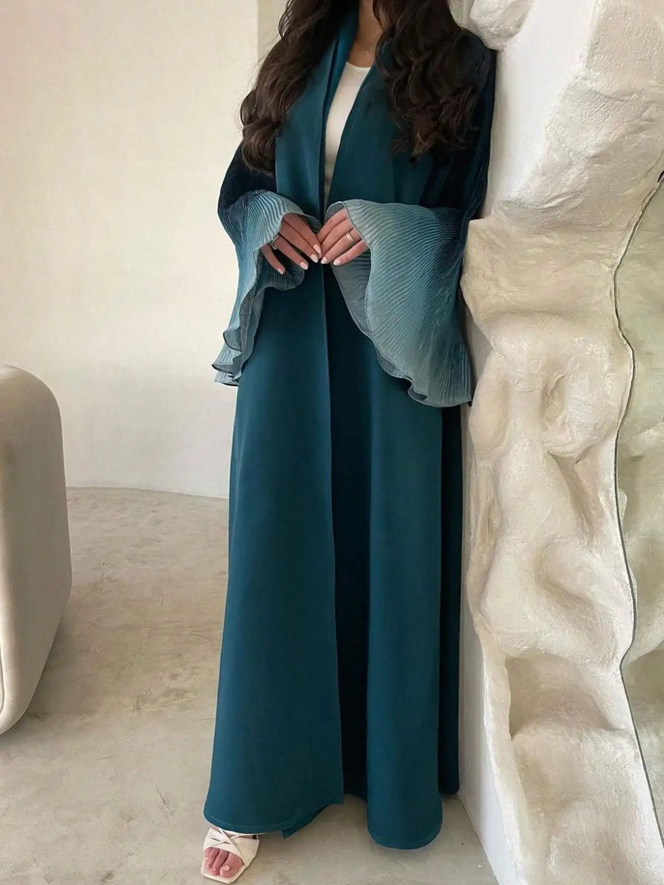 Open Front Abaya Muslim Flare Sleeve Casual Arabian Abayas Middle-East Elegant Turkey Kaftans Women Jilbabs Islamic Maxi Dresses