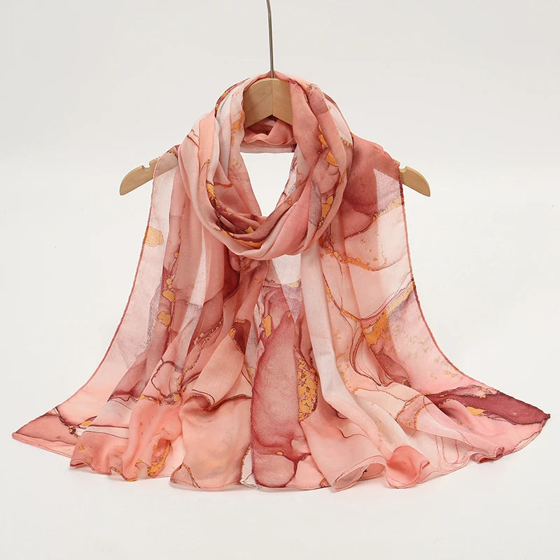Watercolor Print Hijab Muslim Marble scarf Soft Breathable Sun Protection Lightweight Summer beach Wrap for Women