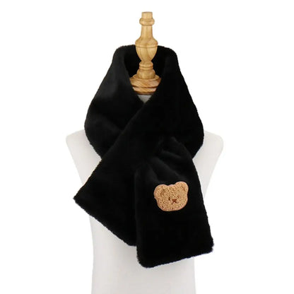 Winter Women Plush Scarf Soft Faux Rabbit Fur Snood Scarves Solid Color Neck Collar Cartoon Bear Girl Neckerchief Warmer Stuff