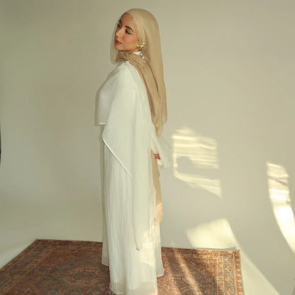 Two Piece Middle East Muslim Cardigan Set for Women Ramadan Eid Dubai Modest Abaya Dress Elegant Islam Solid Turkey Robe Outfit