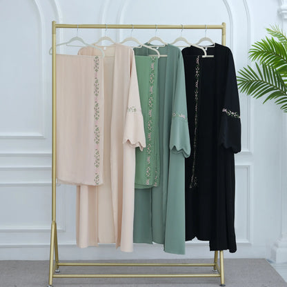 Luxurious Floral Embroidery Hijab Dress for Muslim Women Elegant Dubai Modest Abaya Eid Islam Party Jalabiya Turkey Kaftan Robe