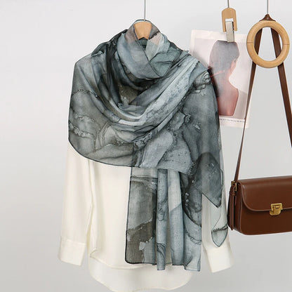 Watercolor Print Hijab Muslim Marble scarf Soft Breathable Sun Protection Lightweight Summer beach Wrap for Women