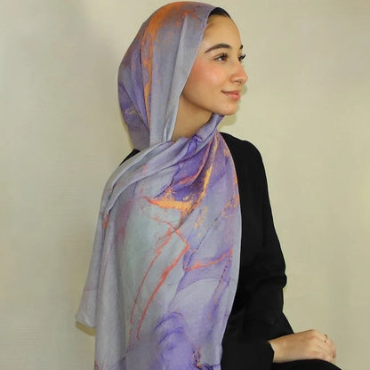 Watercolor Print Hijab Muslim Marble scarf Soft Breathable Sun Protection Lightweight Summer beach Wrap for Women