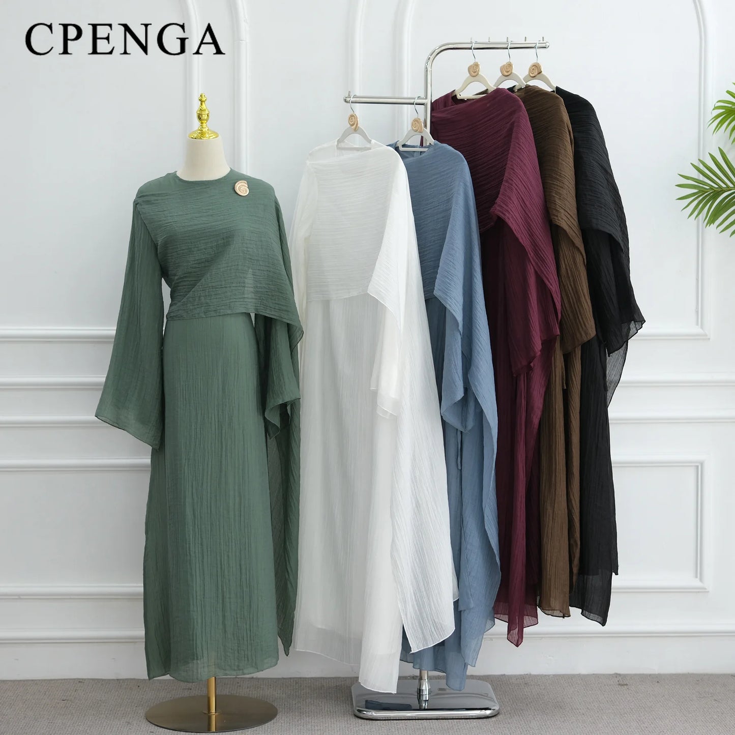 Two Piece Middle East Muslim Cardigan Set for Women Ramadan Eid Dubai Modest Abaya Dress Elegant Islam Solid Turkey Robe Outfit