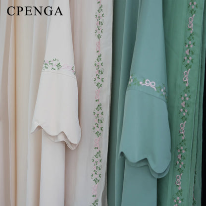 Luxurious Floral Embroidery Hijab Dress for Muslim Women Elegant Dubai Modest Abaya Eid Islam Party Jalabiya Turkey Kaftan Robe