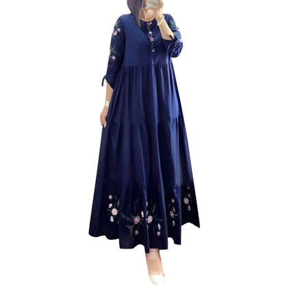 Women Floral Printed Muslim Dress Spring 3/4 Sleeve Maxi Vestidos Robe Femme ZANZEA Summer Sundress Elegant Loose Abaya Kaftan