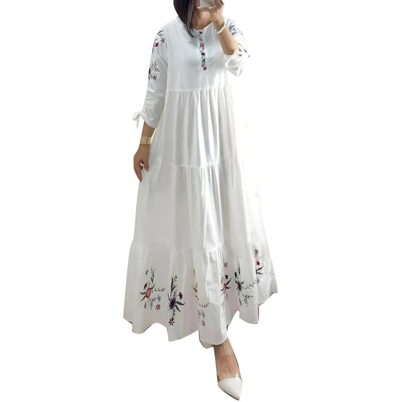 Women Floral Printed Muslim Dress Spring 3/4 Sleeve Maxi Vestidos Robe Femme ZANZEA Summer Sundress Elegant Loose Abaya Kaftan