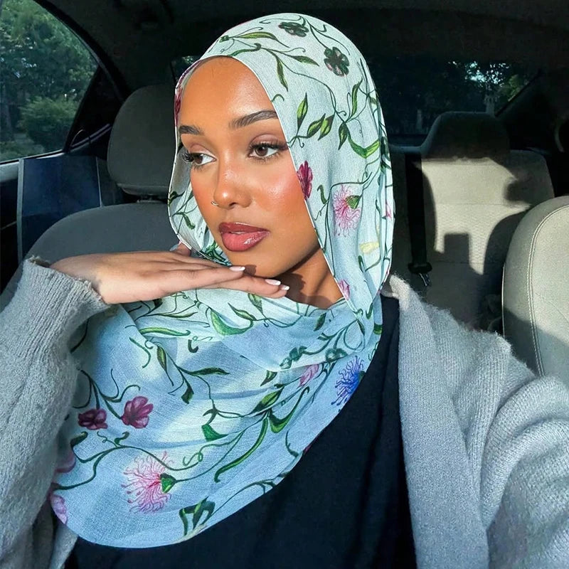 Watercolor Print Hijab Muslim Marble scarf Soft Breathable Sun Protection Lightweight Summer beach Wrap for Women