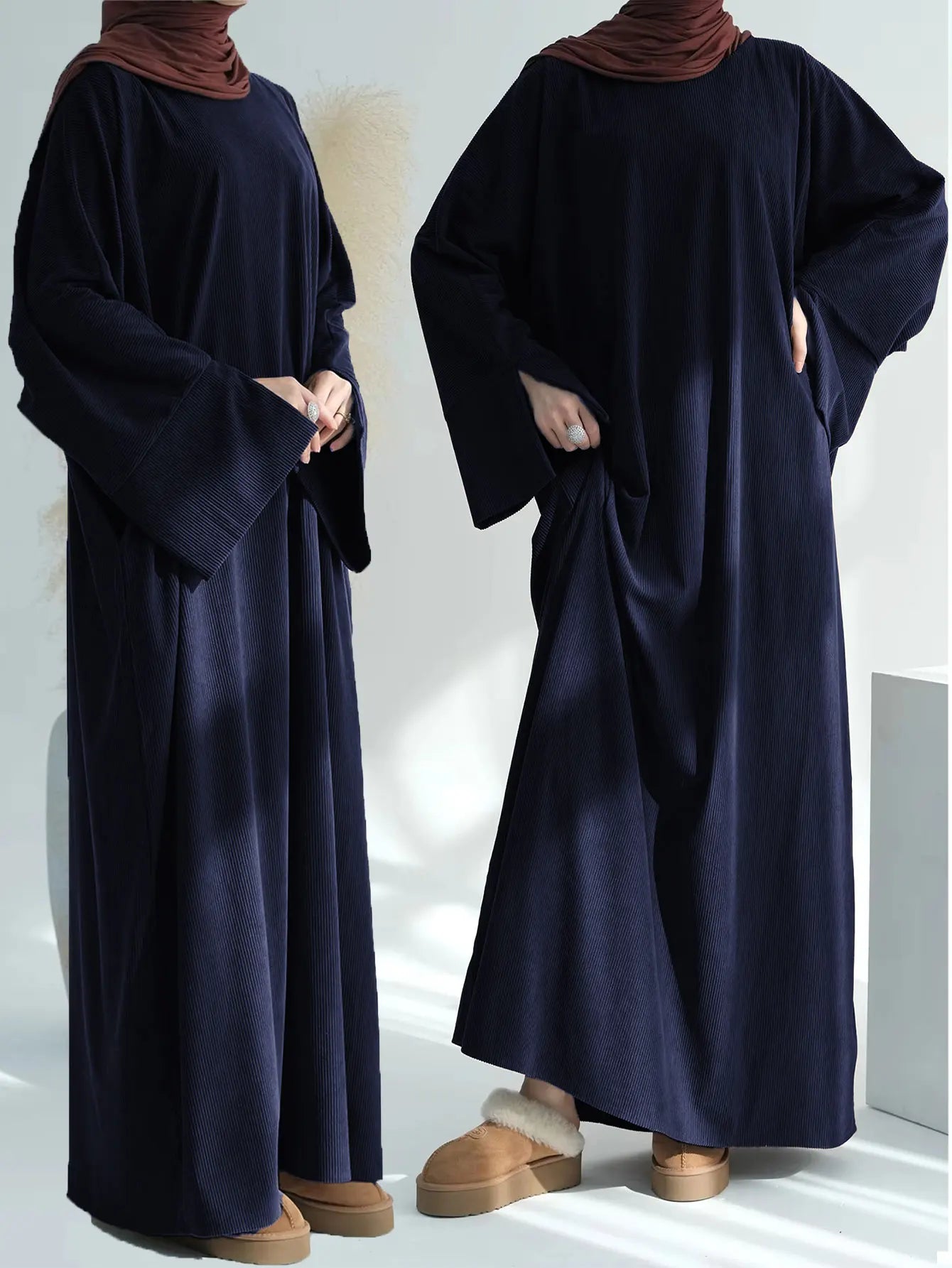 2025 Hot Sells Muslim Winter Abaya with Cuff Slits Middle East Style for Saudi Qatar Ramadan Celebrations and Chilly Season Wear