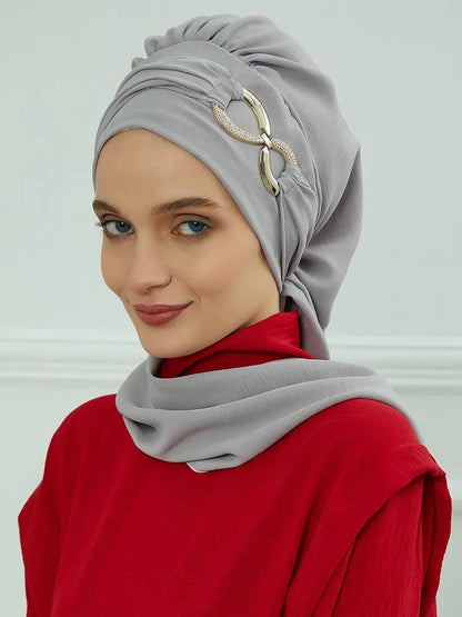 Instant Turban Scarf Head Turbans Hijab Women Headwear With Unique Accessories Butterfly Metal Buckle Design