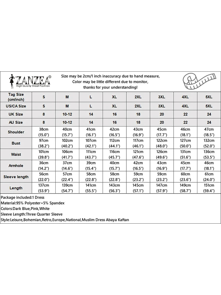 Women Floral Printed Muslim Dress Spring 3/4 Sleeve Maxi Vestidos Robe Femme ZANZEA Summer Sundress Elegant Loose Abaya Kaftan