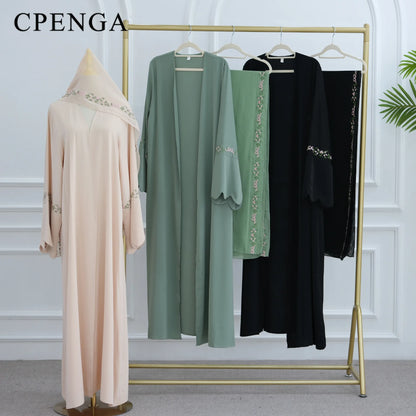 Luxurious Floral Embroidery Hijab Dress for Muslim Women Elegant Dubai Modest Abaya Eid Islam Party Jalabiya Turkey Kaftan Robe