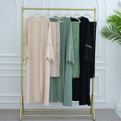 Luxurious Floral Embroidery Hijab Dress for Muslim Women Elegant Dubai Modest Abaya Eid Islam Party Jalabiya Turkey Kaftan Robe