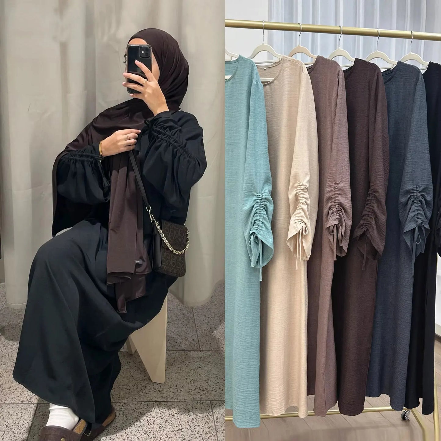 Eid Islamic Modest Dress for Women Abaya Lace-up Sleeve Morocco Casual Ramadan Vestidos Prayer Kaftan Dubai Muslim Long Robe