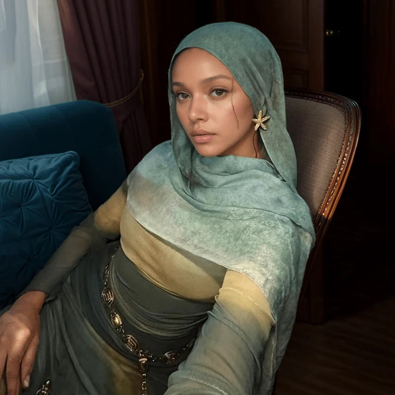 Watercolor Print Hijab Muslim Marble scarf Soft Breathable Sun Protection Lightweight Summer beach Wrap for Women