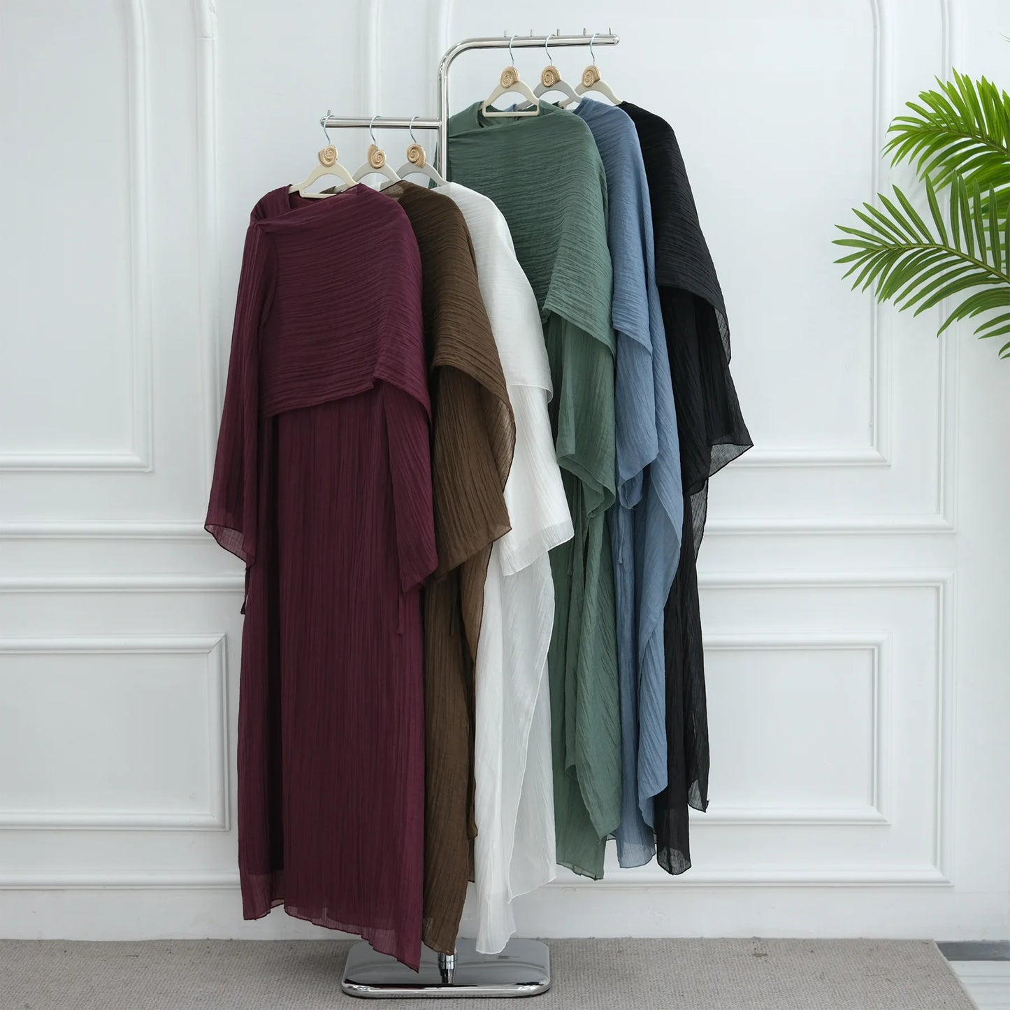 Two Piece Middle East Muslim Cardigan Set for Women Ramadan Eid Dubai Modest Abaya Dress Elegant Islam Solid Turkey Robe Outfit