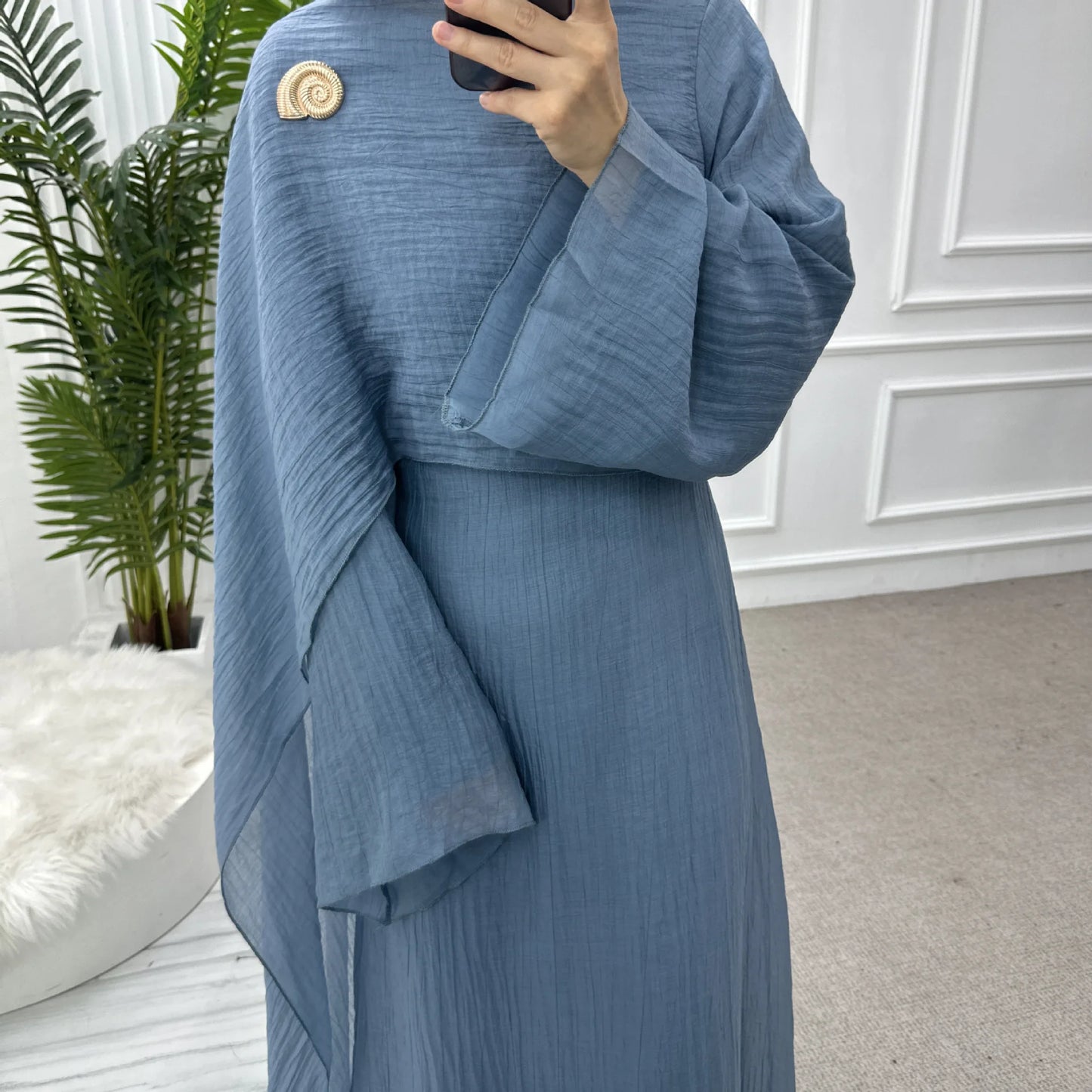 Two Piece Middle East Muslim Cardigan Set for Women Ramadan Eid Dubai Modest Abaya Dress Elegant Islam Solid Turkey Robe Outfit