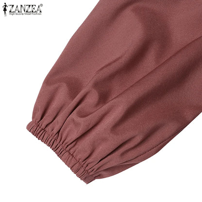 2025 ZANZEA Autumn Elegant Dresses Women O Neck Long Sleeve Sundress Muslim Dubai Abaya Robe Femme Solid Pleated Maxi Vestidos