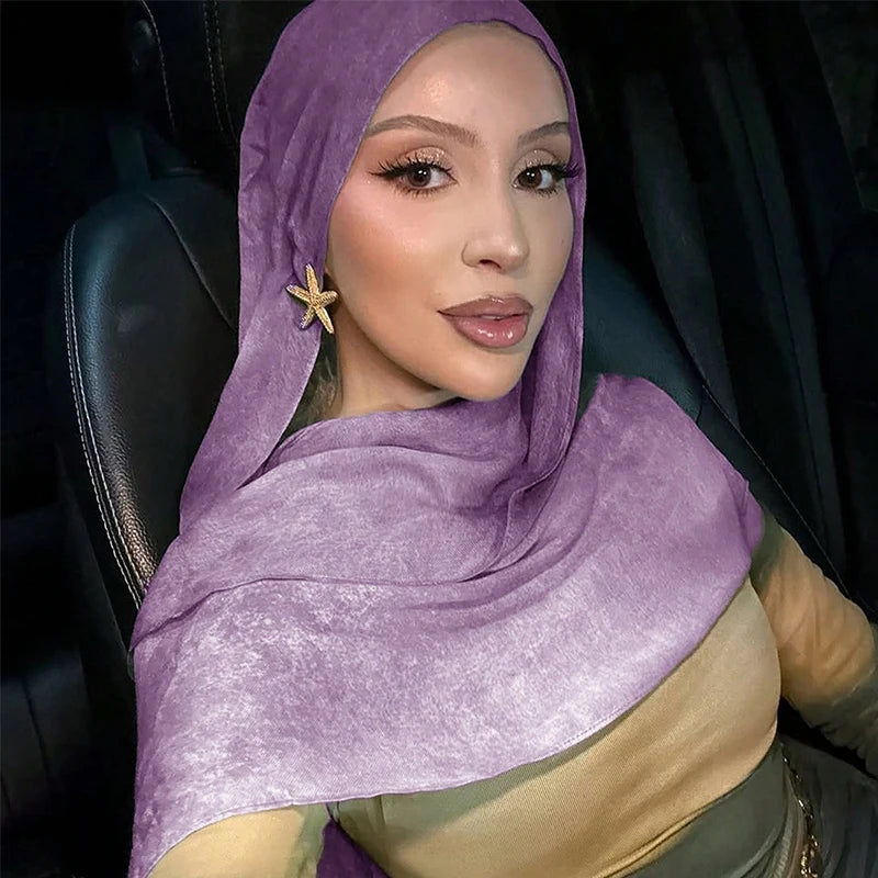 Watercolor Print Hijab Muslim Marble scarf Soft Breathable Sun Protection Lightweight Summer beach Wrap for Women